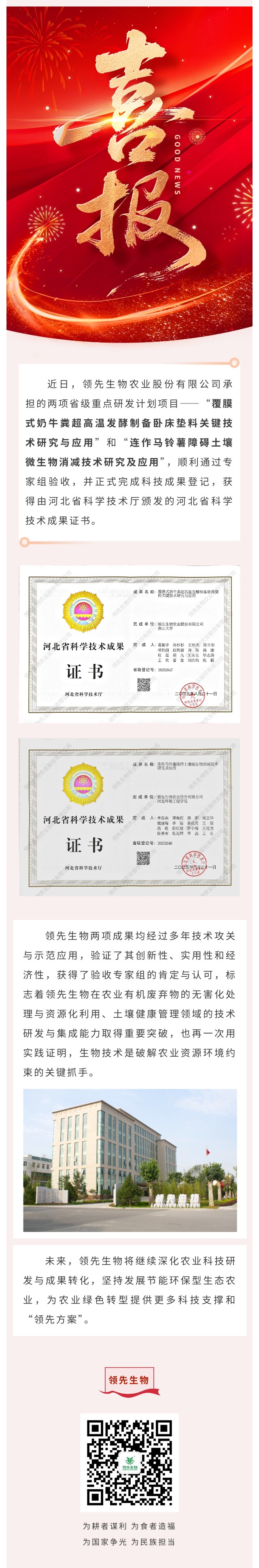 【喜訊】領(lǐng)先生物斬獲兩項省級科技成果！